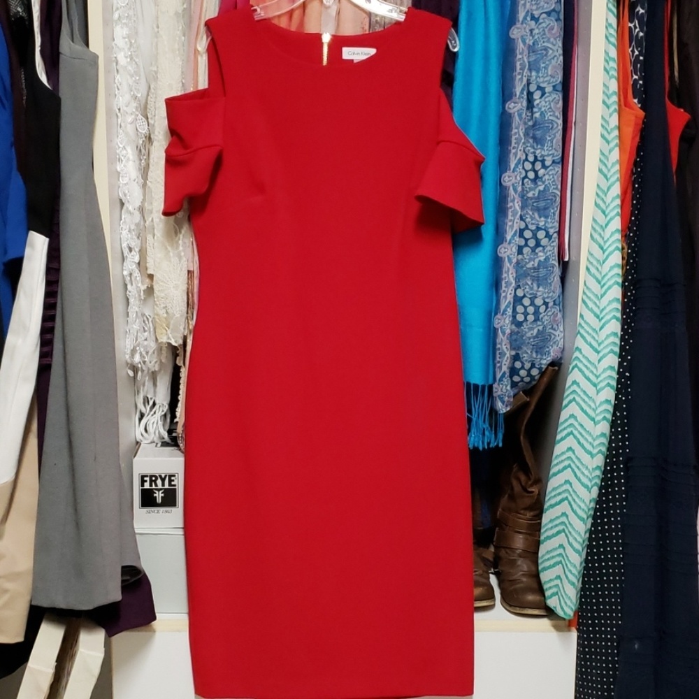 Red Calvin Klein cocktail dress